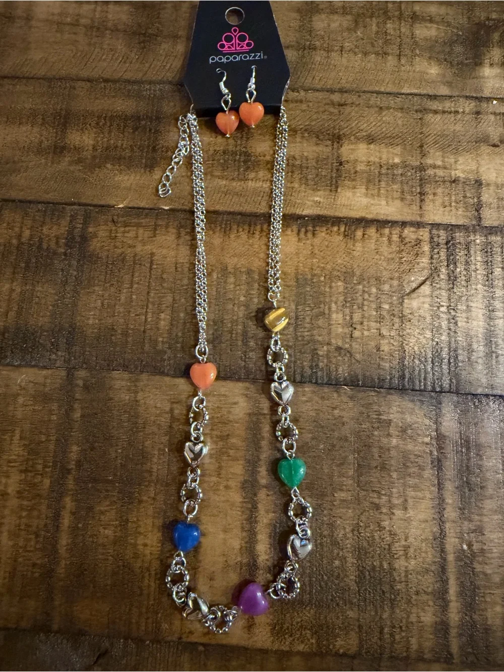 Paparazzi Colorful Heart Station Necklace and Earrings - Multicolor